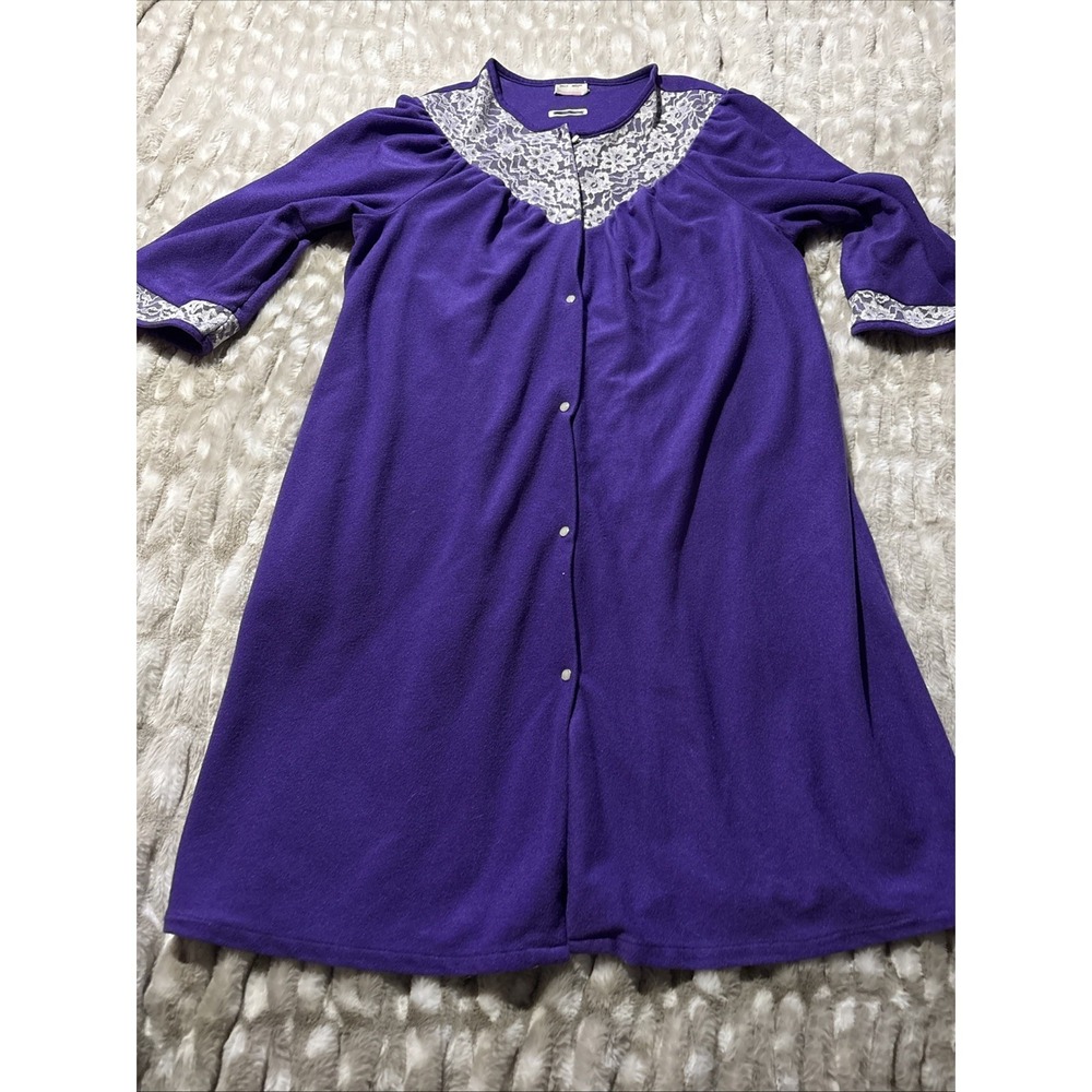 Vtg Kelly Reed Purple White Lace Grannycore Large House Coat Night Gown Pocket